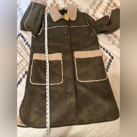 Michael Kors Faux Shearling Coat Olive Hazelnut Warm Winter Size Large. NWT. - Picture 7 of 11